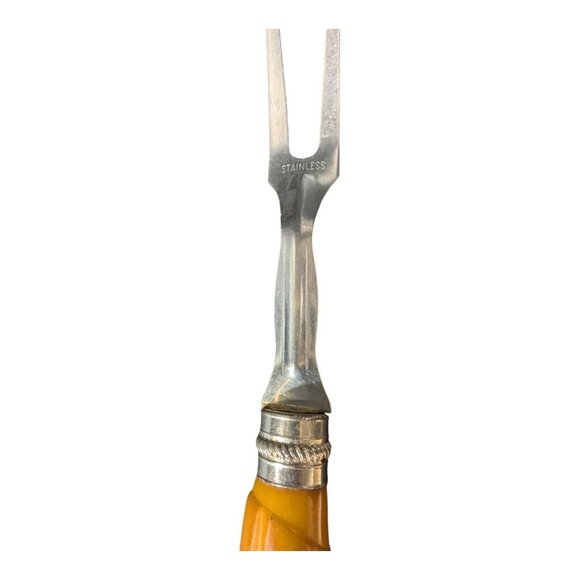 VTG Butterscotch Bakelite & Stainless Steel Meat Fork Cake Breaker Cheese Slicer - Picture 6 of 8